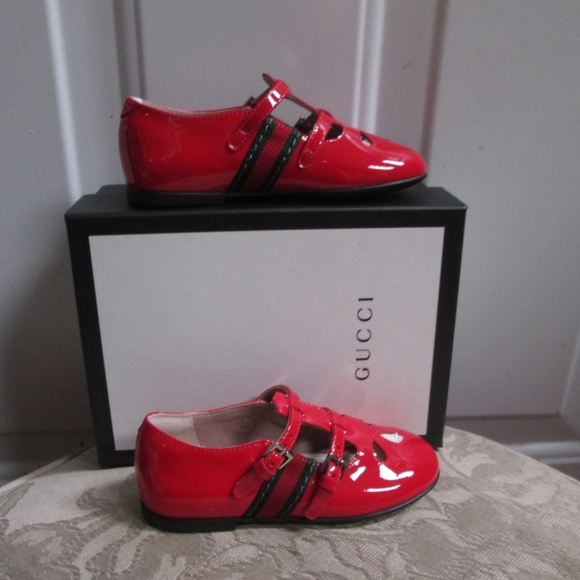 BNB GUCCI red patent Leather girls toddler Mary Jane shoes Sz Euro 23/US 7 - Picture 1 of 14